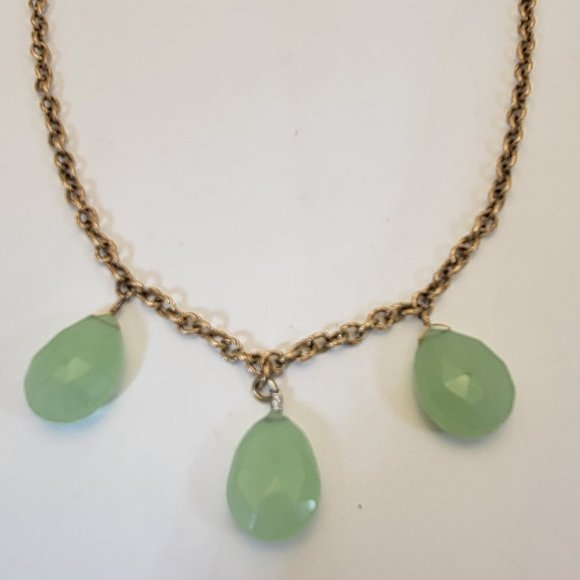 Nashelle Grape Green Faceted Teardrop Quartz Necklace On Gold Filled Link Chain - Picture 3 of 8